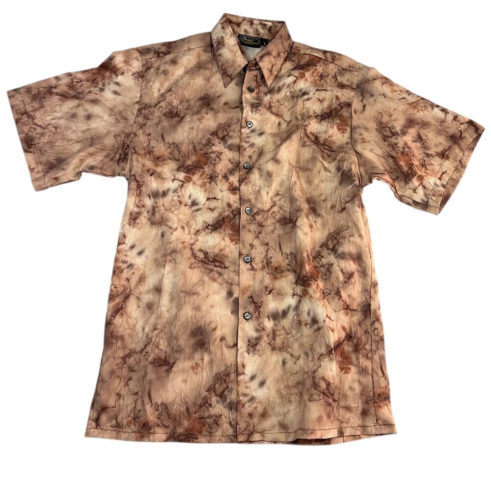 Monzini Collection Button Down Shirt Men's Size S Textured Brown Tan Tie-Dye USA